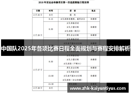 中国队2025年各项比赛日程全面规划与赛程安排解析